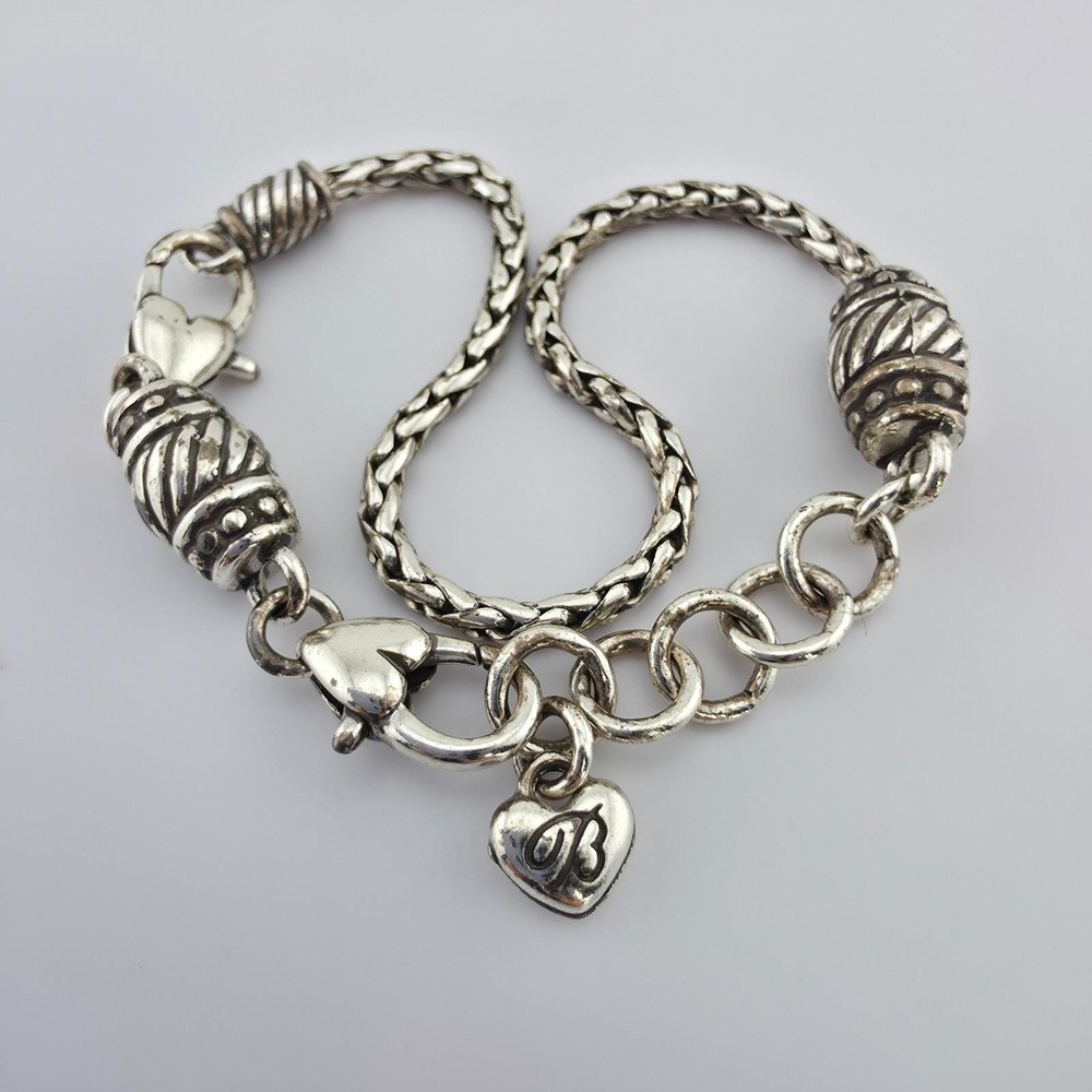 BRIGHTON 'Barrel Slide' Add-A-Charm Bracelet Wheat Chain Silver Plate 7.75"